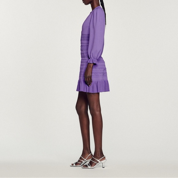 Sandro Purple Pointelle Knit Mini Dress sz 38 - Picture 6 of 15